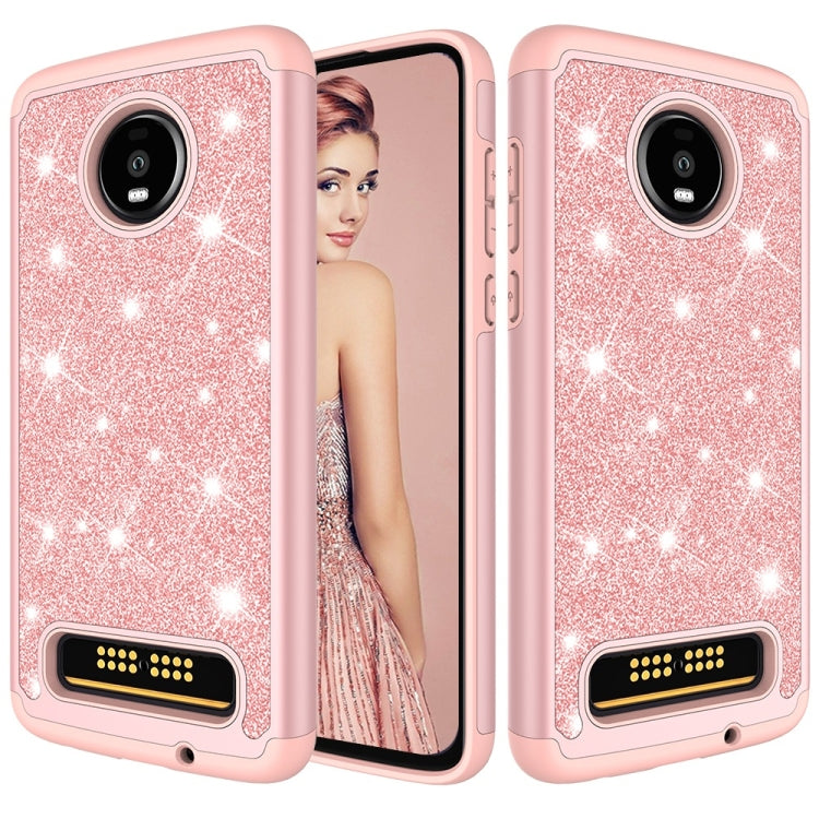 Glitter Powder Contrast Skin Shockproof Silicone + PC Protective Case for Motorola Moto Z4 Play