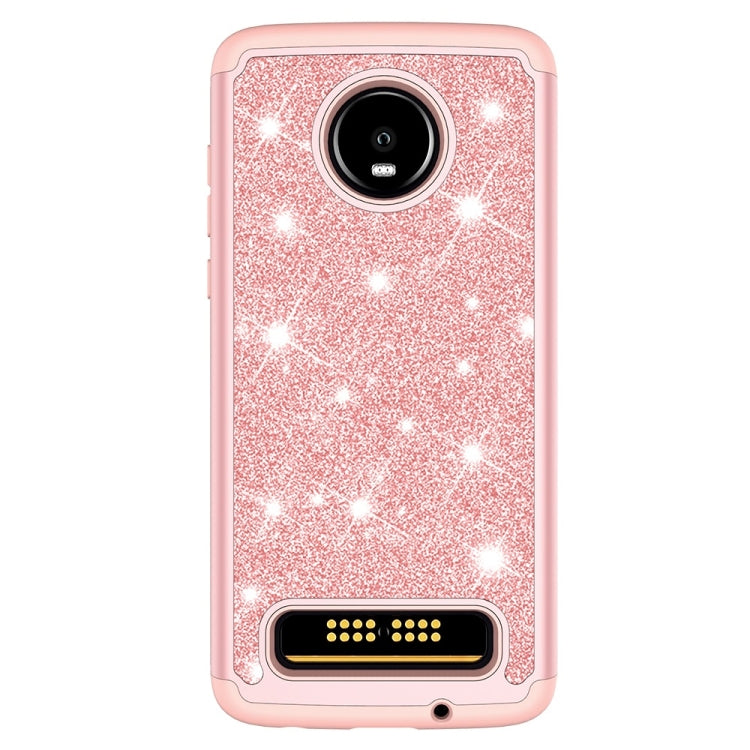 Glitter Powder Contrast Skin Shockproof Silicone + PC Protective Case for Motorola Moto Z4 Play