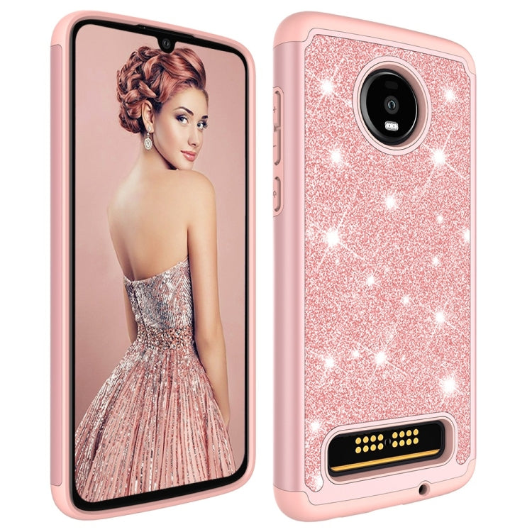 Glitter Powder Contrast Skin Shockproof Silicone + PC Protective Case for Motorola Moto Z4 Play