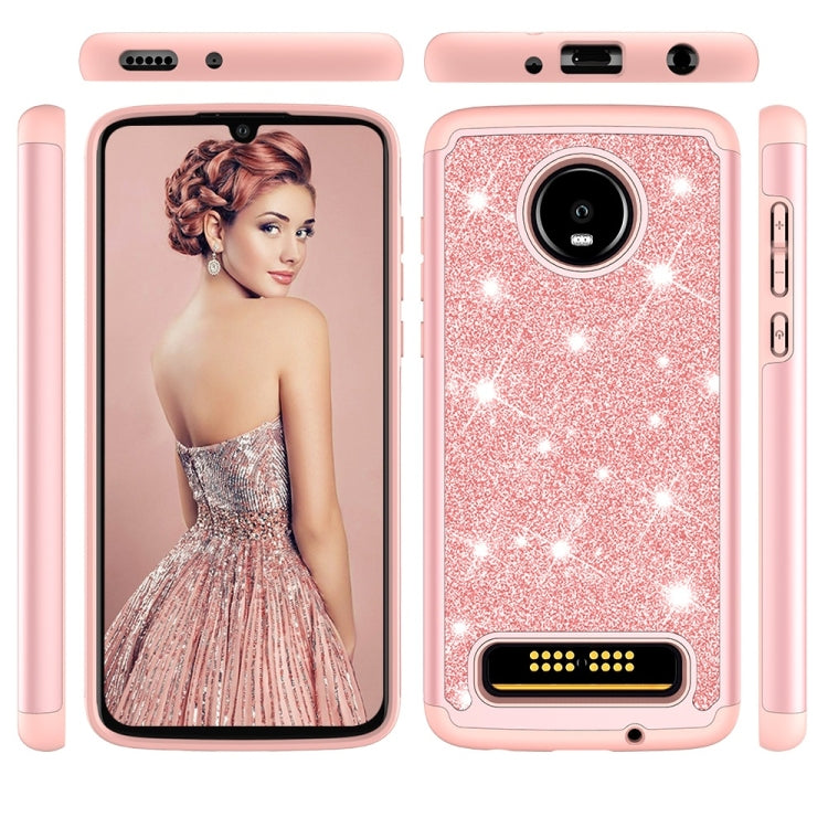 Glitter Powder Contrast Skin Shockproof Silicone + PC Protective Case for Motorola Moto Z4 Play