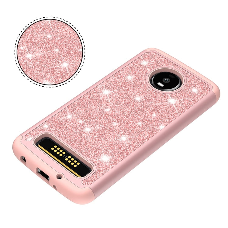 Glitter Powder Contrast Skin Shockproof Silicone + PC Protective Case for Motorola Moto Z4 Play