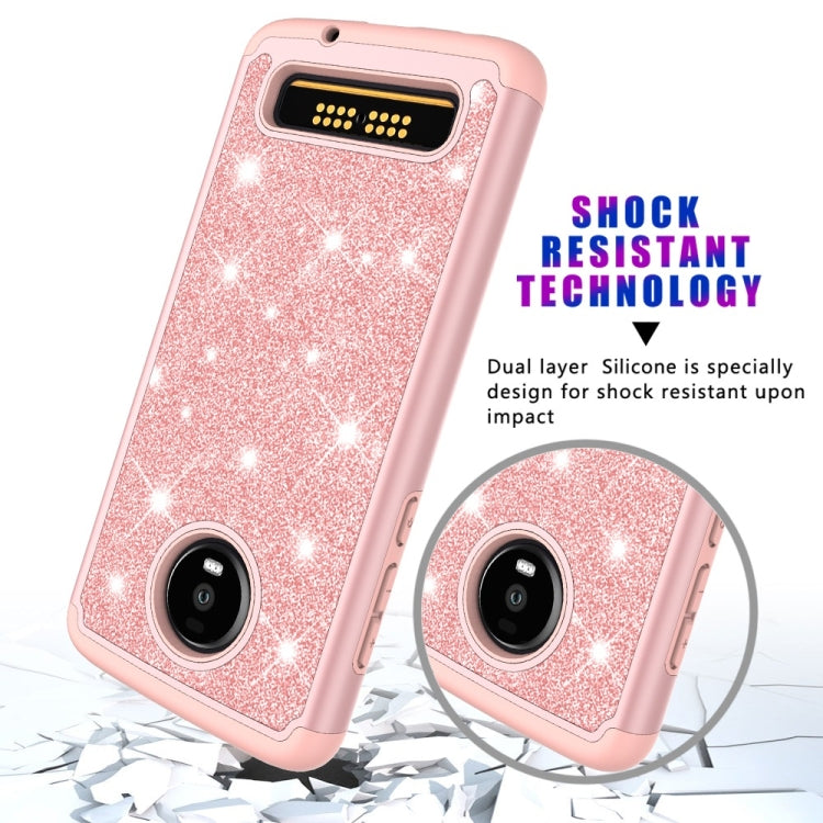 Glitter Powder Contrast Skin Shockproof Silicone + PC Protective Case for Motorola Moto Z4 Play