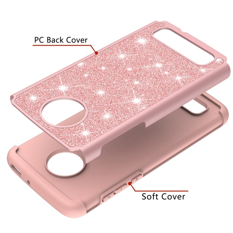 Glitter Powder Contrast Skin Shockproof Silicone + PC Protective Case for Motorola Moto Z4 Play