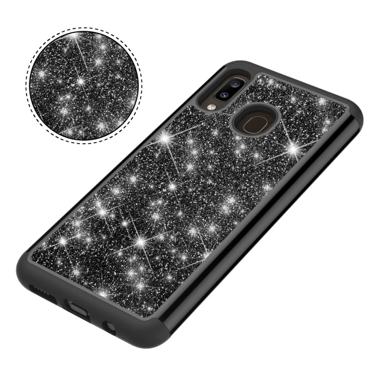 Glitter Powder Contrast Skin Shockproof Silicone + PC Protective Case for Galaxy A20 / A30