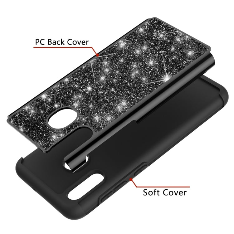 Glitter Powder Contrast Skin Shockproof Silicone + PC Protective Case for Galaxy A20 / A30