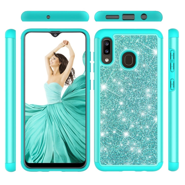 Glitter Powder Contrast Skin Shockproof Silicone + PC Protective Case for Galaxy A20 / A30