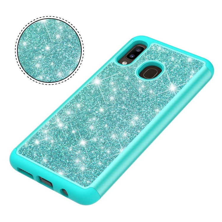 Glitter Powder Contrast Skin Shockproof Silicone + PC Protective Case for Galaxy A20 / A30