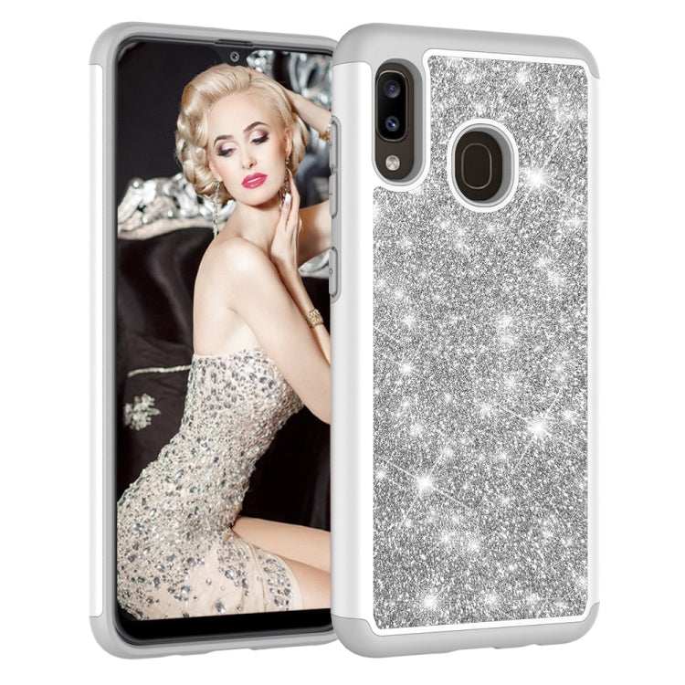 Glitter Powder Contrast Skin Shockproof Silicone + PC Protective Case for Galaxy A20 / A30