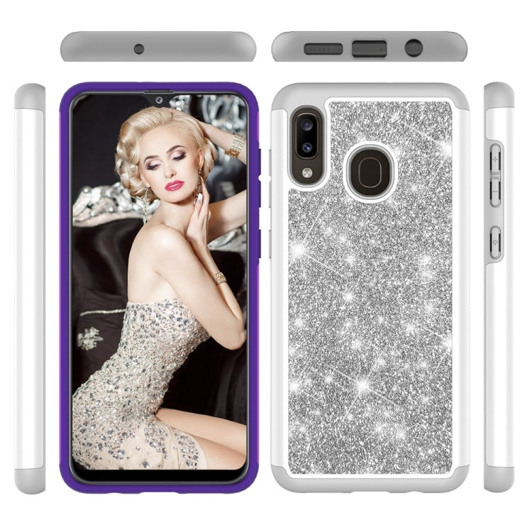 Glitter Powder Contrast Skin Shockproof Silicone + PC Protective Case for Galaxy A20 / A30