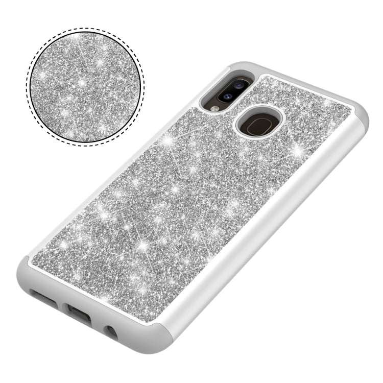 Glitter Powder Contrast Skin Shockproof Silicone + PC Protective Case for Galaxy A20 / A30