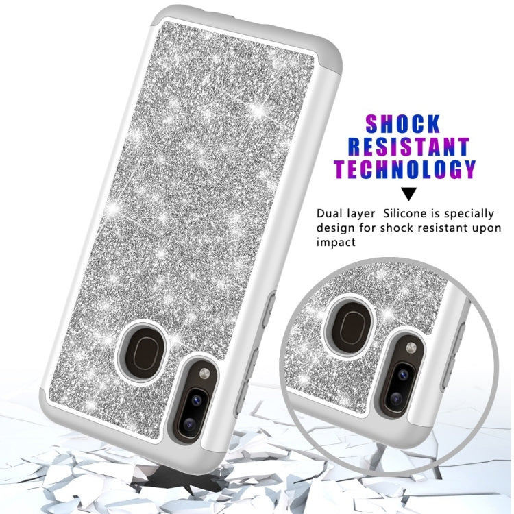 Glitter Powder Contrast Skin Shockproof Silicone + PC Protective Case for Galaxy A20 / A30