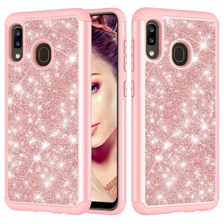 Glitter Powder Contrast Skin Shockproof Silicone + PC Protective Case for Galaxy A20 / A30