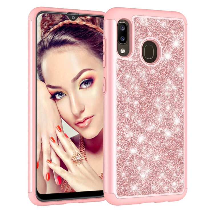 Glitter Powder Contrast Skin Shockproof Silicone + PC Protective Case for Galaxy A20 / A30