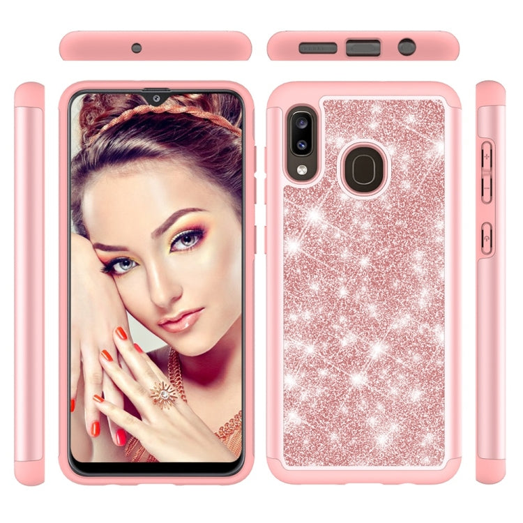 Glitter Powder Contrast Skin Shockproof Silicone + PC Protective Case for Galaxy A20 / A30