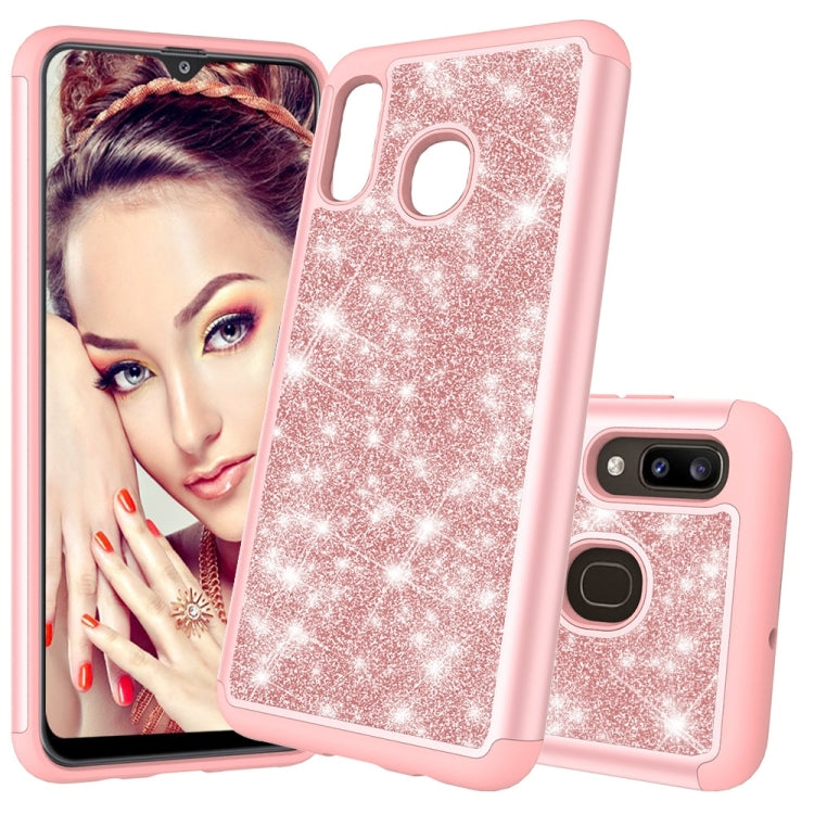 Glitter Powder Contrast Skin Shockproof Silicone + PC Protective Case for Galaxy A20 / A30