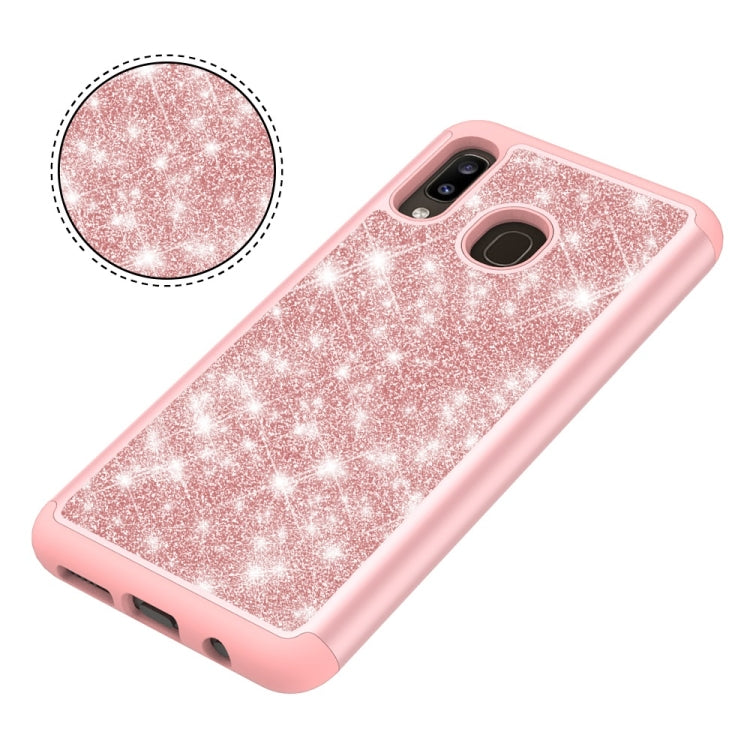 Glitter Powder Contrast Skin Shockproof Silicone + PC Protective Case for Galaxy A20 / A30