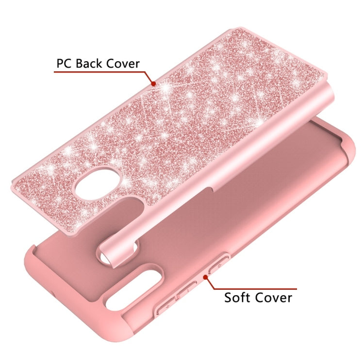 Glitter Powder Contrast Skin Shockproof Silicone + PC Protective Case for Galaxy A20 / A30