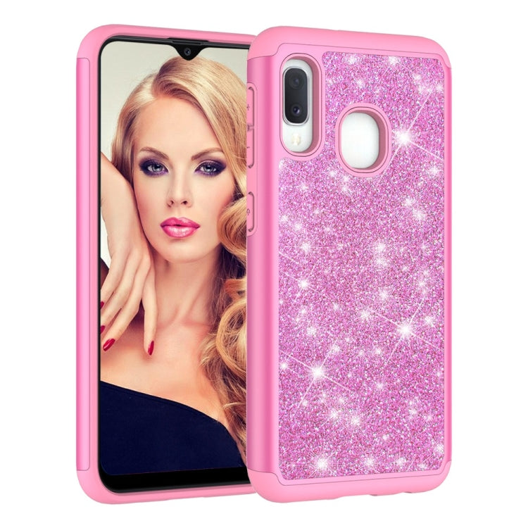 Glitter Powder Contrast Skin Shockproof Silicone + PC Protective Case for Galaxy A20e / A10e