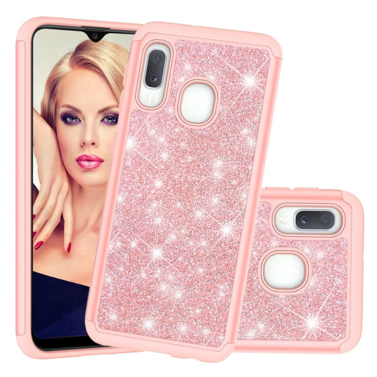 Glitter Powder Contrast Skin Shockproof Silicone + PC Protective Case for Galaxy A20e / A10e