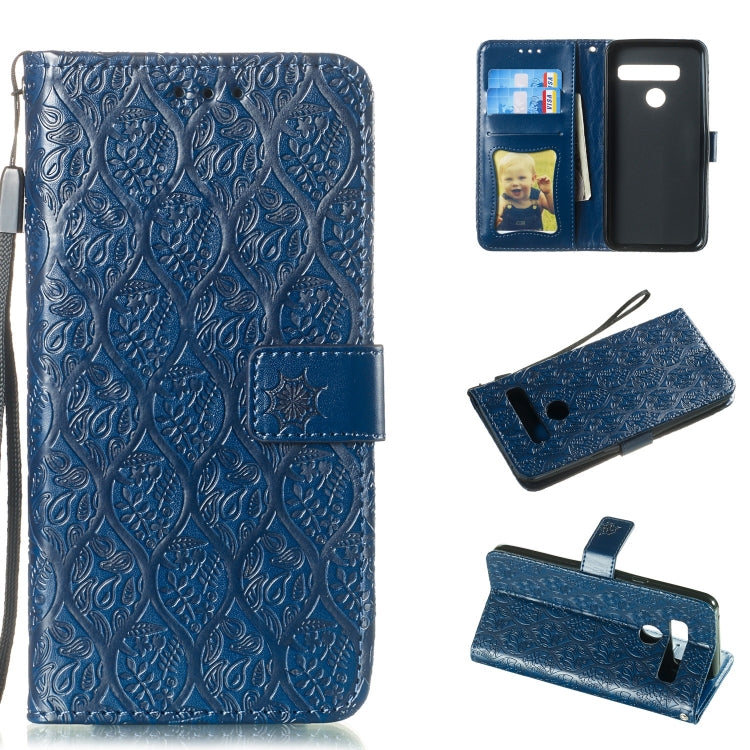 Pressed Printing Rattan Flower Pattern Horizontal Flip PU Leather Case for LG G8 ThinQ / G8S ThinQ, with Holder & Card Slots & Wallet & Photo Frame