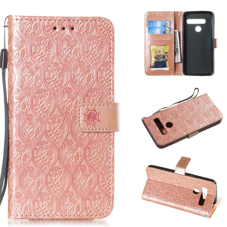 Pressed Printing Rattan Flower Pattern Horizontal Flip PU Leather Case for LG G8 ThinQ / G8S ThinQ, with Holder & Card Slots & Wallet & Photo Frame