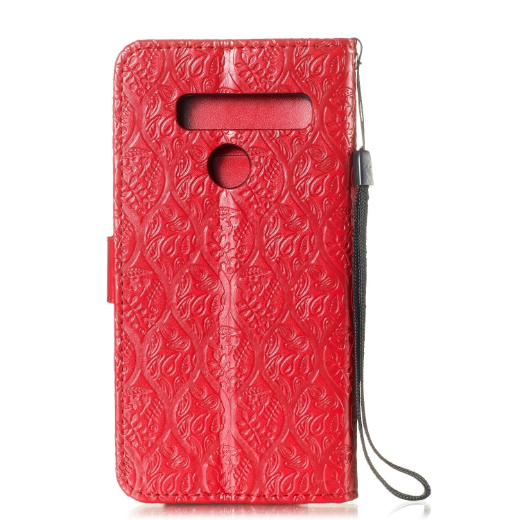 Pressed Printing Rattan Flower Pattern Horizontal Flip PU Leather Case for LG G8 ThinQ / G8S ThinQ, with Holder & Card Slots & Wallet & Photo Frame