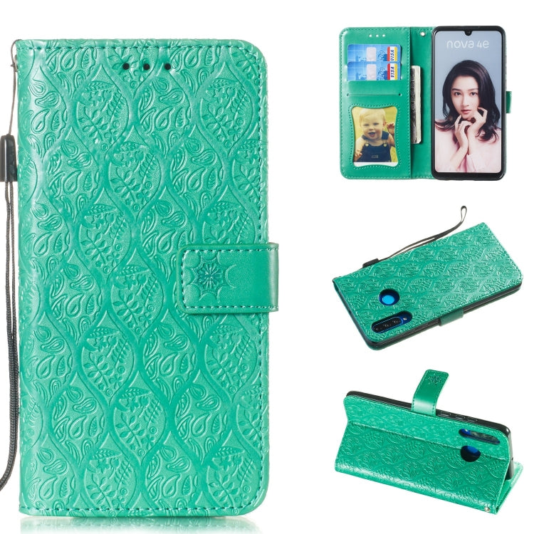 Pressed Printing Rattan Flower Pattern Horizontal Flip PU Leather Case for Huawei P30 Lite / Nova 4e, with Holder & Card Slots & Wallet & Photo Frame