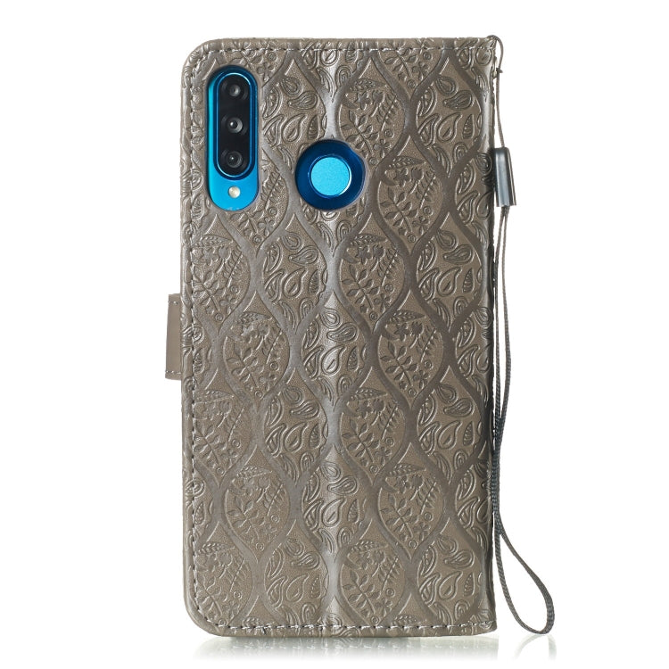 Pressed Printing Rattan Flower Pattern Horizontal Flip PU Leather Case for Huawei P30 Lite / Nova 4e, with Holder & Card Slots & Wallet & Photo Frame
