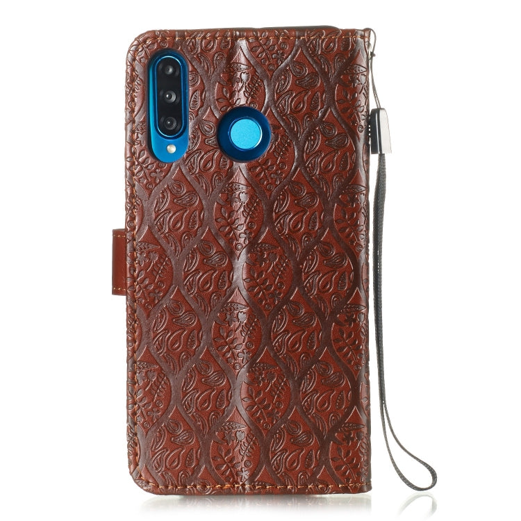 Pressed Printing Rattan Flower Pattern Horizontal Flip PU Leather Case for Huawei P30 Lite / Nova 4e, with Holder & Card Slots & Wallet & Photo Frame