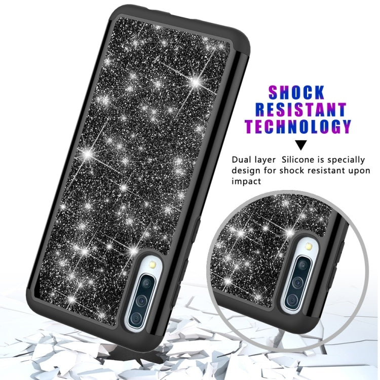Glitter Powder Contrast Skin Shockproof Silicone + PC Protective Case for Galaxy A50