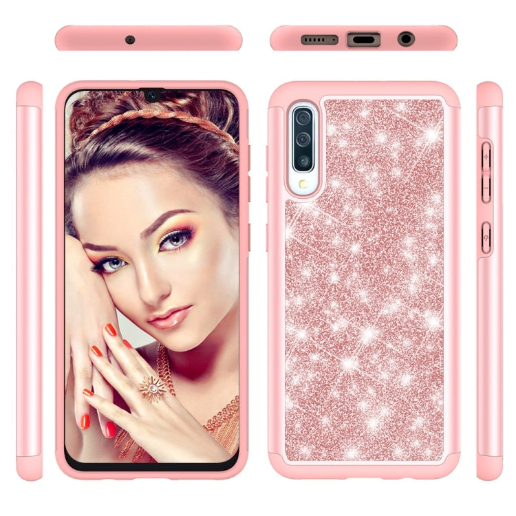 Glitter Powder Contrast Skin Shockproof Silicone + PC Protective Case for Galaxy A50