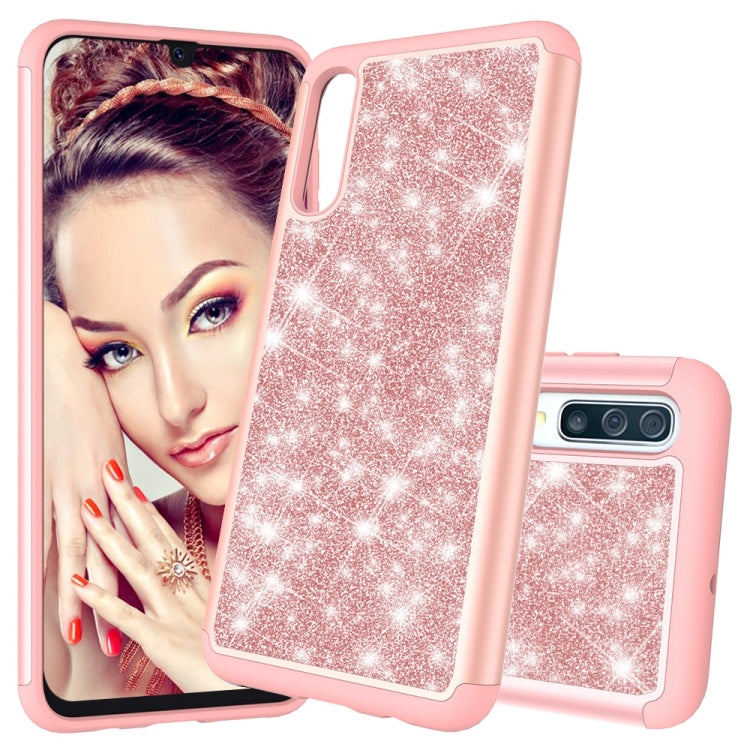 Glitter Powder Contrast Skin Shockproof Silicone + PC Protective Case for Galaxy A50