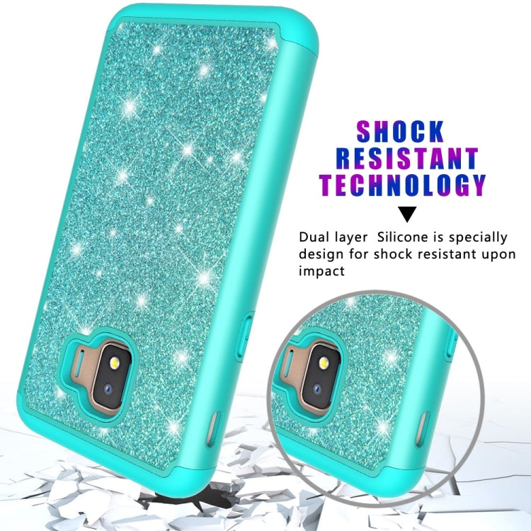 Glitter Powder Contrast Skin Shockproof Silicone + PC Protective Case for Galaxy J2 Core 2018