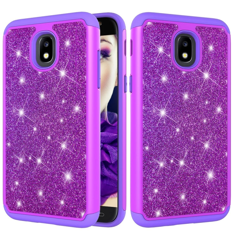 Glitter Powder Contrast Skin Shockproof Silicone + PC Protective Case for Galaxy J3 (2018)