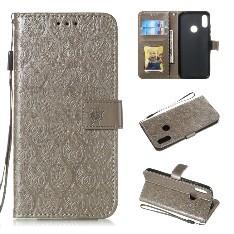 Pressed Printing Rattan Flower Pattern Horizontal Flip PU Leather Case for Huawei Y6 2019 / Honor 8A, with Holder & Card Slots & Wallet & Photo Frame