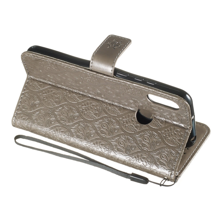 Pressed Printing Rattan Flower Pattern Horizontal Flip PU Leather Case for Huawei Y6 2019 / Honor 8A, with Holder & Card Slots & Wallet & Photo Frame