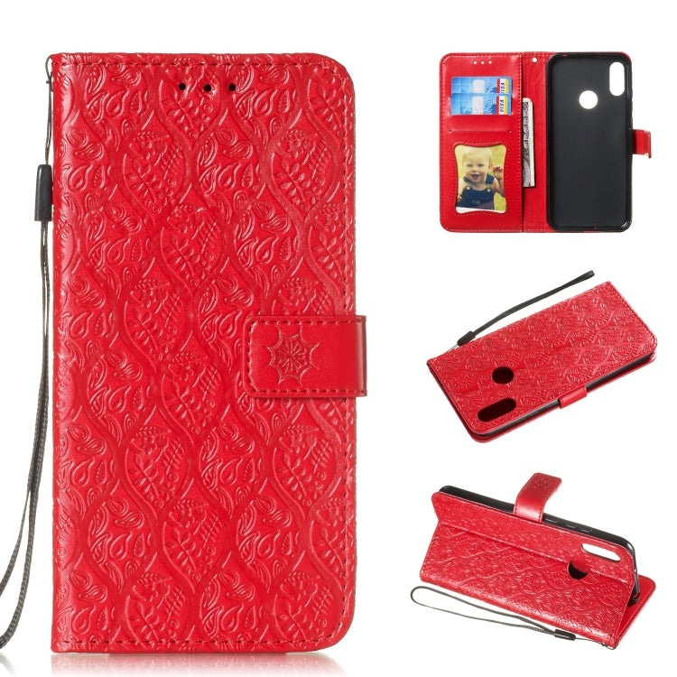 Pressed Printing Rattan Flower Pattern Horizontal Flip PU Leather Case for Huawei Y6 2019 / Honor 8A, with Holder & Card Slots & Wallet & Photo Frame