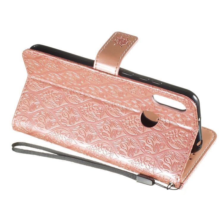 Pressed Printing Rattan Flower Pattern Horizontal Flip PU Leather Case for Huawei Y6 2019 / Honor 8A, with Holder & Card Slots & Wallet & Photo Frame