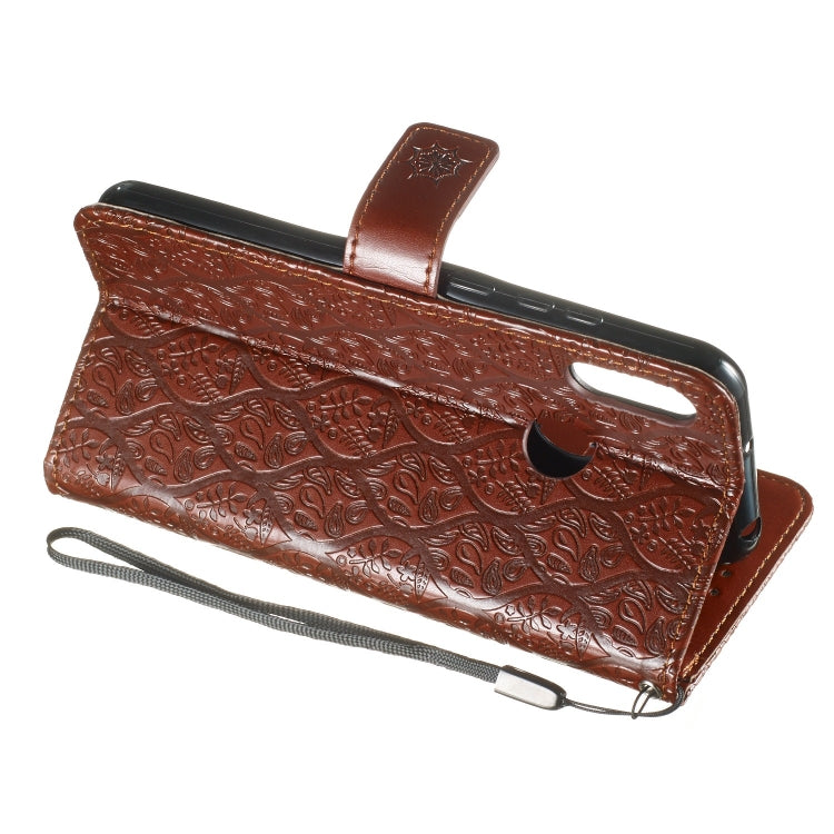 Pressed Printing Rattan Flower Pattern Horizontal Flip PU Leather Case for Huawei Y6 2019 / Honor 8A, with Holder & Card Slots & Wallet & Photo Frame