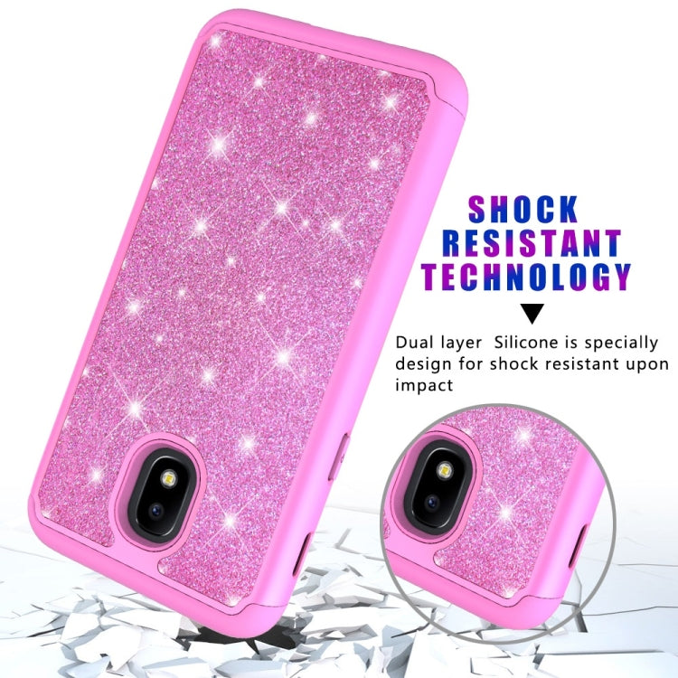 Glitter Powder Contrast Skin Shockproof Silicone + PC Protective Case for Galaxy J7 (2018)