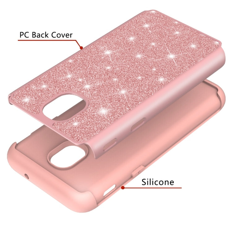 Glitter Powder Contrast Skin Shockproof Silicone + PC Protective Case for Galaxy J7 (2018)