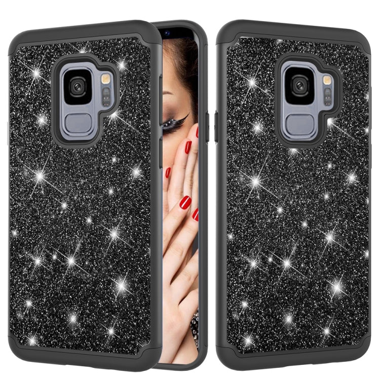 Glitter Powder Contrast Skin Shockproof Silicone + PC Protective Case for Galaxy S9