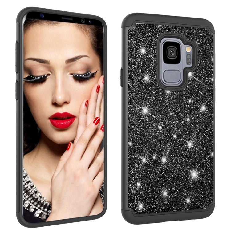 Glitter Powder Contrast Skin Shockproof Silicone + PC Protective Case for Galaxy S9