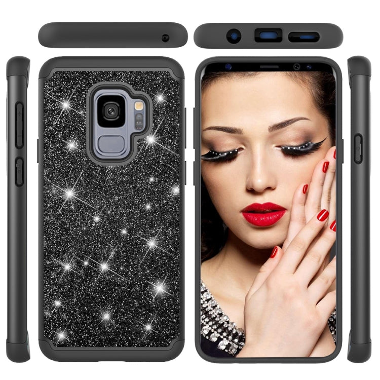 Glitter Powder Contrast Skin Shockproof Silicone + PC Protective Case for Galaxy S9