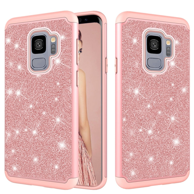 Glitter Powder Contrast Skin Shockproof Silicone + PC Protective Case for Galaxy S9