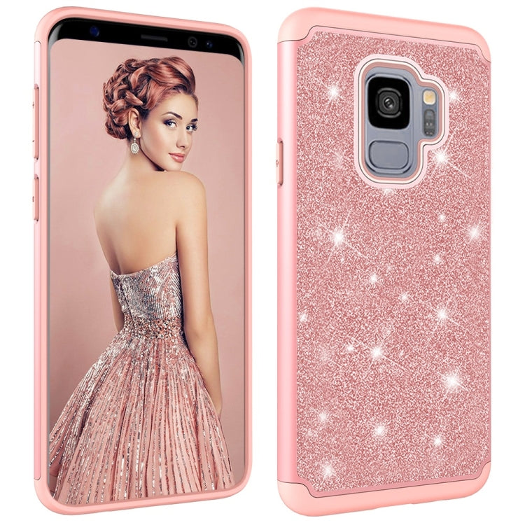 Glitter Powder Contrast Skin Shockproof Silicone + PC Protective Case for Galaxy S9