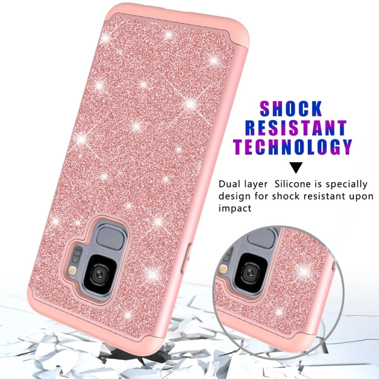 Glitter Powder Contrast Skin Shockproof Silicone + PC Protective Case for Galaxy S9