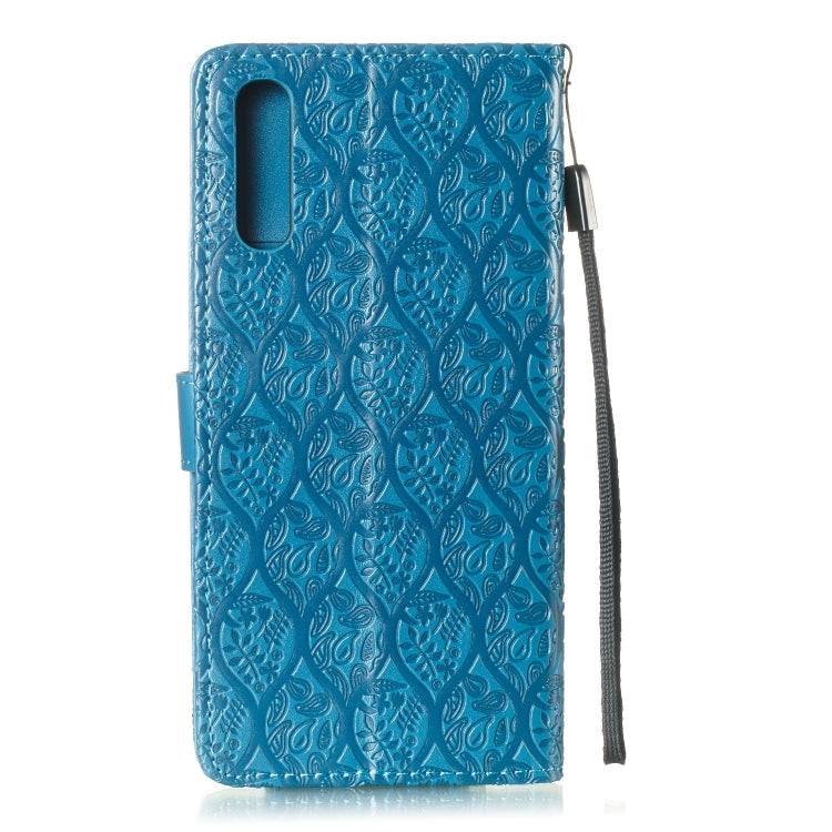 Pressed Printing Rattan Flower Pattern Horizontal Flip PU Leather Case for Galaxy A70, with Holder & Card Slots & Wallet & Photo Frame