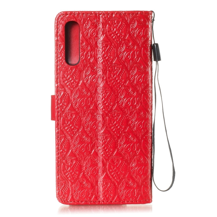 Pressed Printing Rattan Flower Pattern Horizontal Flip PU Leather Case for Galaxy A70, with Holder & Card Slots & Wallet & Photo Frame