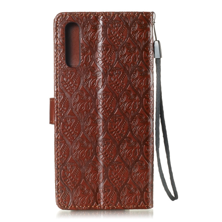 Pressed Printing Rattan Flower Pattern Horizontal Flip PU Leather Case for Galaxy A70, with Holder & Card Slots & Wallet & Photo Frame